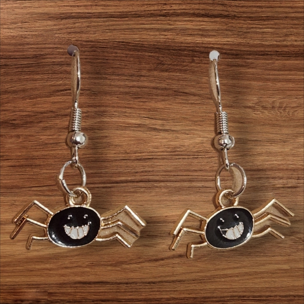 Happy Black Spider Earrings